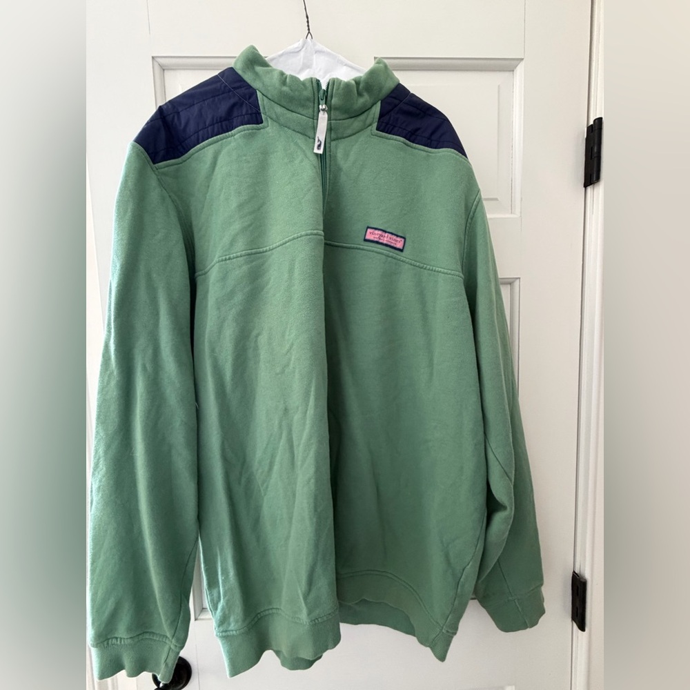 Vineyard Vines Green and Navy Zip Up Sweater